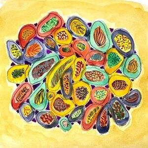 Spicy Original Wall Art Abstract Watercolor Painting Matted Frame Ready 12x12in